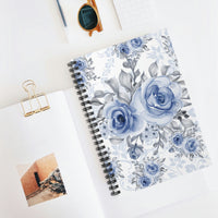 Small Spiral Notebook, 6x8in-Stormy Blue-Floral Stencil-White