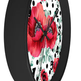 Wall Clock-Rouge Red Floral-Black Polka Dots-White