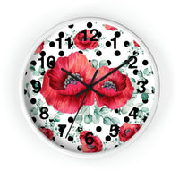 Wall Clock-Rouge Red Floral-Black Polka Dots-White