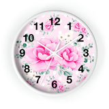 Wall Clock-Magenta Pink Floral-White Polka Dots-Pink