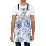 Apron-Stormy Blue-Floral Stencil-White