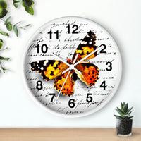 Wall Clock-Orange Butterfly-Illegible Cursive-10"x10"in