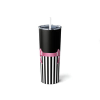 Skinny Tumbler, 20oz-Glam Pink Bow-Black White Pinstripes-Black