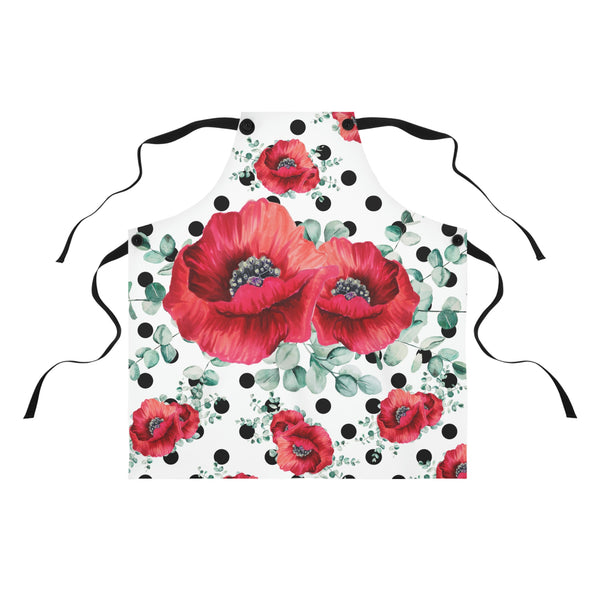Apron-Rouge Red Floral-Black Polka Dots-White