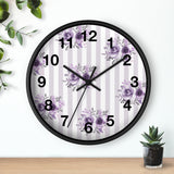 Wall clock-Stormy Purple-Floral Pinstripes