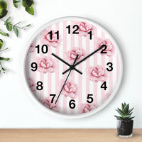 Wall clock-Pink Floral Pinstripes