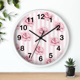 Wall clock-Pink Floral Pinstripes