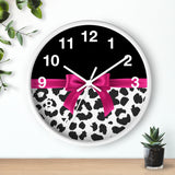 Wall Clock-Glam Passion Pink Bow-Snow Leopard-Black