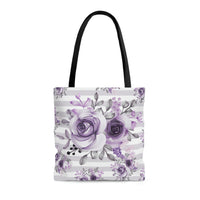 Tote Bag-Soft Purple Floral-Soft Purple Horizontal Stripes-White