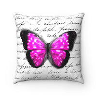 Square Pillow-Magenta Butterfly-Illegible Cursive