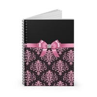 Small Spiral Notebook, 6x8in-Glam Pink Bow-Pink Lace-Black