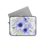 Laptop Sleeve-Soft Blue Floral-Blue Stencil-White