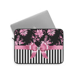 Laptop Sleeve-Glam Pink Bow-Pink Stencil-Black White Pinstripes