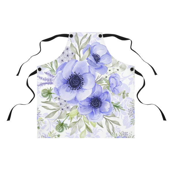 Apron-Soft Blue Floral-Blue Stencil-White