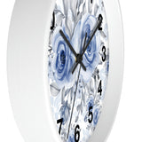 Wall Clock-Stormy Blue-Floral Stencil-White