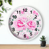 Wall Clock-Magenta Pink Floral-White Polka Dots-Pink