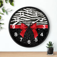 Wall Clock-Glam Red Bow-Zebra-Black Glitter