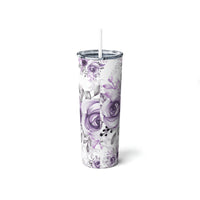 Skinny Tumbler, 20oz-Soft Purple-Floral Stencil-White