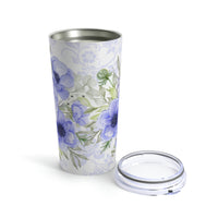 Tumbler 20oz-Soft Blue Floral-Blue Stencil-White
