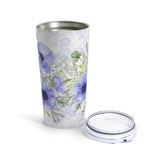 Tumbler 20oz-Soft Blue Floral-Blue Stencil-White