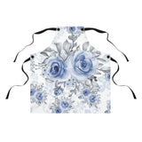 Apron-Stormy Blue-Floral Stencil-White