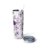 Skinny Tumbler, 20oz-Soft Purple Floral-Soft Purple Pinstripes-White