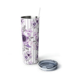 Skinny Tumbler, 20oz-Soft Purple Floral-Soft Purple Pinstripes-White