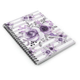 Small Spiral Notebook, 6x8in-Soft Purple Floral-Soft Purple Horizontal Stripes-White