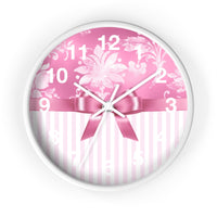 Wall Clock-Glam Pink Bow-Pink White Stencil-Pink White Pinstripes