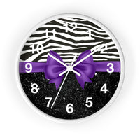 Wall Clock-Glam Purple Bow-Zebra-Black Glitter