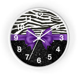 Wall Clock-Glam Purple Bow-Zebra-Black Glitter