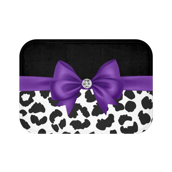 Bath Mat-Glam Purple Bow-Snow Leopard-Black