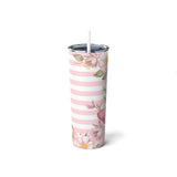 Skinny Tumbler, 20oz-Pink Floral Butterflies-Pink Horizontal Stripes