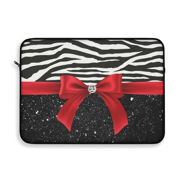 Laptop Sleeve-Glam Red Bow-Zebra-Black Glitter