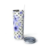 Skinny Tumbler, 20oz-Soft Blue Floral-Black Polka Dots-White