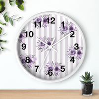 Wall clock-Stormy Purple-Floral Pinstripes