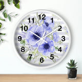 Wall Clock-Soft Blue Floral-Soft Blue Horizontal Stripes-White