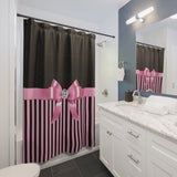 Shower Curtains-Glam Pink Bow-Pink Black Pinstripes-Black