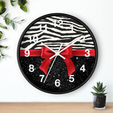 Wall Clock-Glam Red Bow-Zebra-Black Glitter