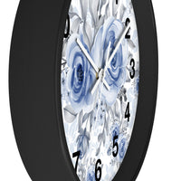 Wall Clock-Stormy Blue-Floral Stencil-White