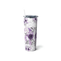 Skinny Tumbler, 20oz-Soft Purple-Floral Stencil-White