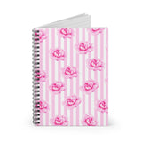 Spiral Notebook -Magenta Pink-Floral Pinstripes-Ruled Lined