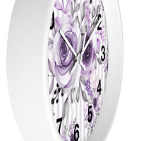 Wall Clock-Soft Purple Floral-Purple Pinstripes-White