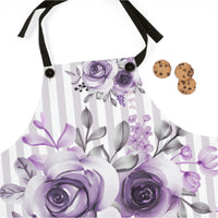 Apron-Soft Purple Floral-Purple Pinstripes-White