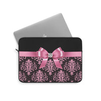 Laptop Sleeve-Glam Pink Bow-Pink Lace-Black