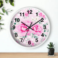 Wall Clock-Magenta Pink Floral-White Polka Dots-Pink