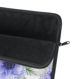 Laptop Sleeve-Soft Blue Floral-Soft Blue Horizontal Stripes-White