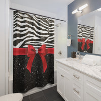 Shower Curtains-Glam Red Bow-Zebra-Black Glitter