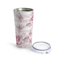 Tumbler 20oz-Soft Pink Floral Mauve-Horizontal Stripes-White
