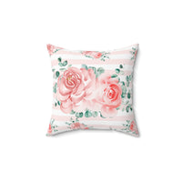 Square Pillow-Lush Pink Floral-Pink Horizontal Stripes-White